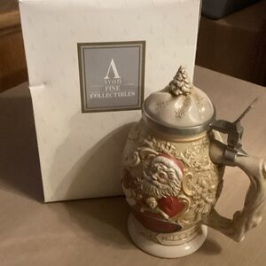 New Avon Holiday Santa Stein with Red and Gold Accents